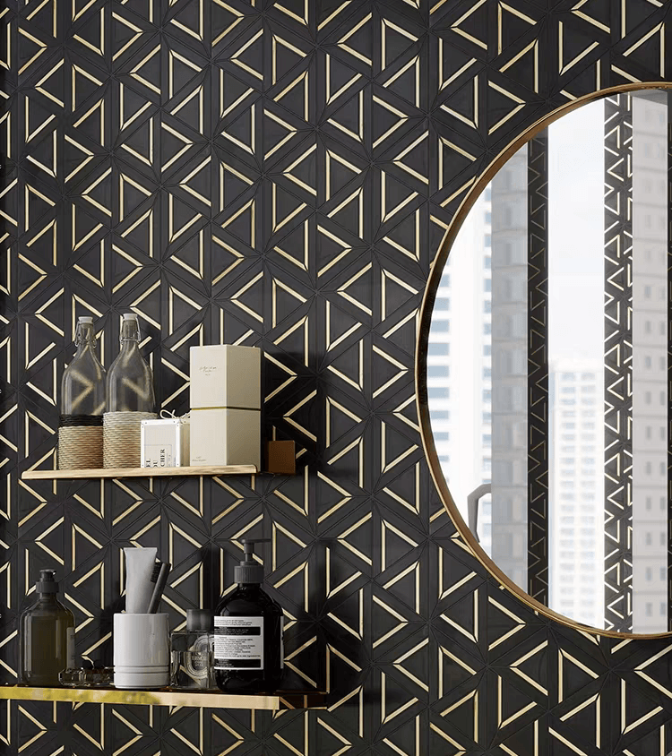 โมเสคหินอ่อน TIMELESS TILES รุ่น GRACE 35X31 ซม. สีดำ ตกแต่งสเตนเลสสีทอง